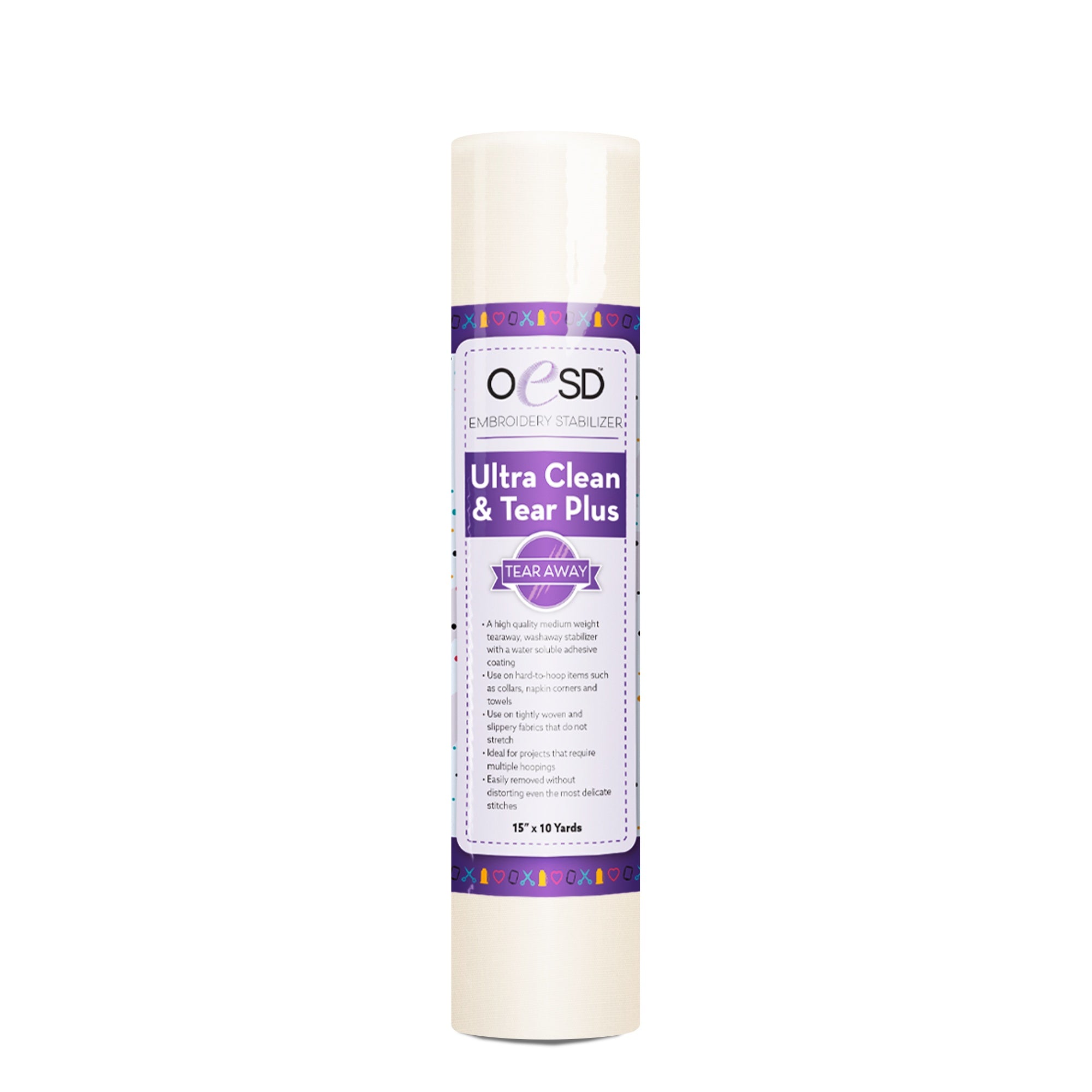 OESD Ultra Clean and Tear Plus Self-Adhesive Embroidery Stabilizer 15"x10yd Roll HBTP17-15