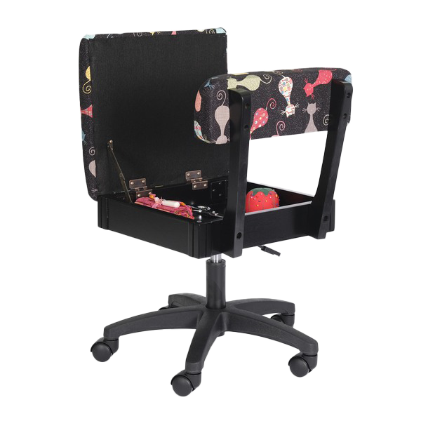 Arrow Sewing Height Adjustable Hydraulic Sewing Chair HCAT Cat's Meow Black Fabric for Sale at World Weidner