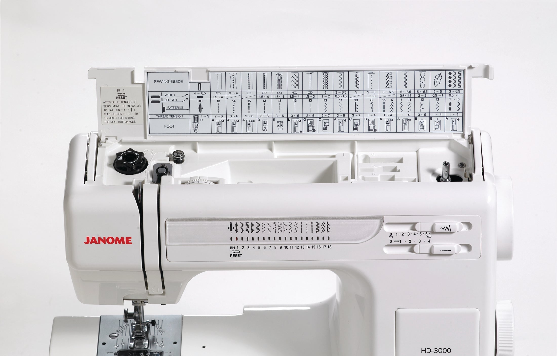 Janome HD3000 Sewing Machine stitch chart open