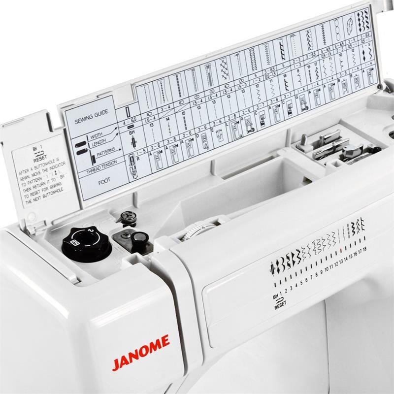 close up image of the Janome HD3000 Sewing Machine stitch chart open
