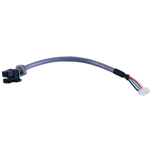 A flexible gray cable with a black multi-pin connector on one end and a white multi-pin connector on the other, shown on a plain white background.