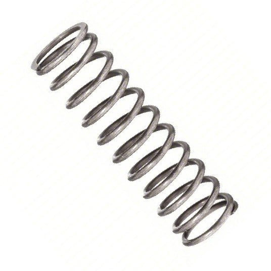 A single metal coil spring photographed diagonally on a plain white background.