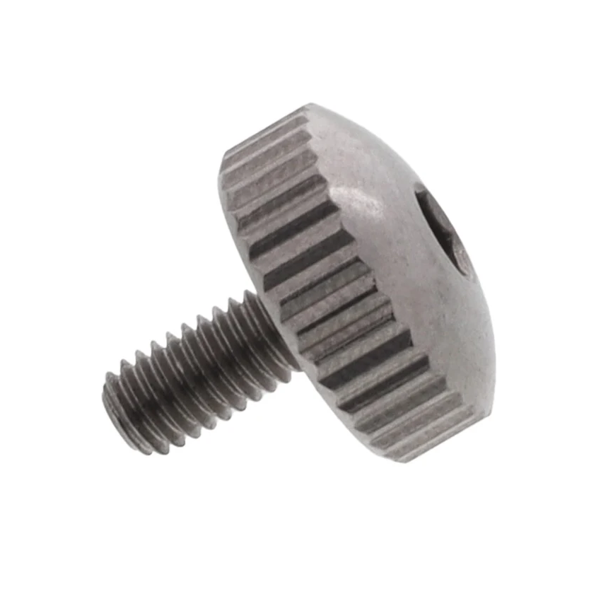 A single metallic threaded fastener with a knurled, rounded head, shown on a plain white background.