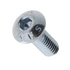 A single hex socket screw with a rounded flat head, featuring a zinc-plated silver finish and a threaded shank, isolated on a white background.