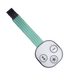 A small electronic control module with a round white faceplate featuring three gray control icons and a multi-pin black connector attached to a mint green ribbon cable, isolated on a white background.