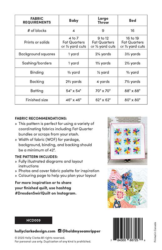 Holly Clarke Design Dresden Swirl Quilt Pattern HCD-009