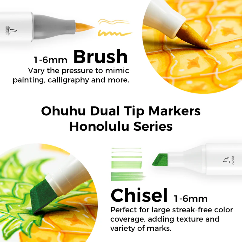 Ohuhu Honolulu 6ct Skintone Brush/Chisel Dual Tip Alcohol Markers Y30-80403-53