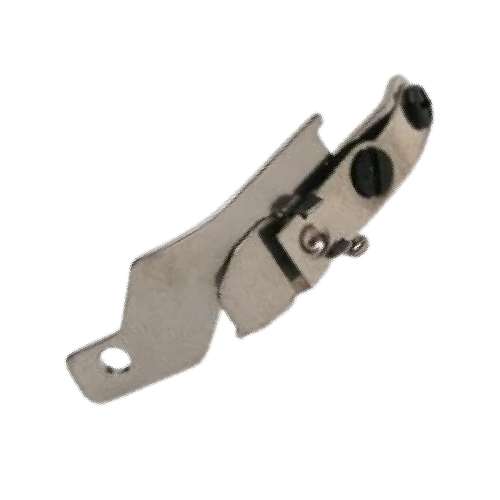 A small metal mechanical component or hardware part with a silver-toned body and black adjustment knobs, isolated on a white background.