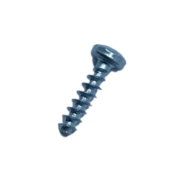 A single metallic screw with a slotted head and threaded body, shown on a plain white background.