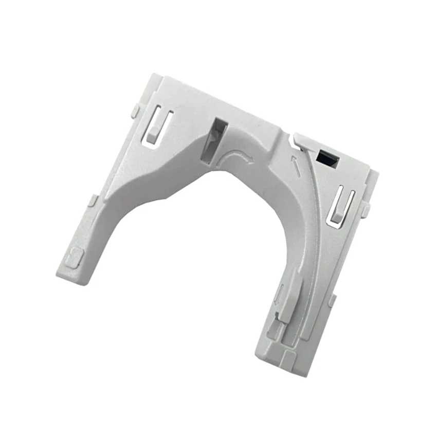 A light gray plastic replacement bracket or clip, shown from an angled perspective against a solid white background.