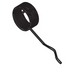 A black metal coil spring with a bent wire stem, isolated on a solid white background.