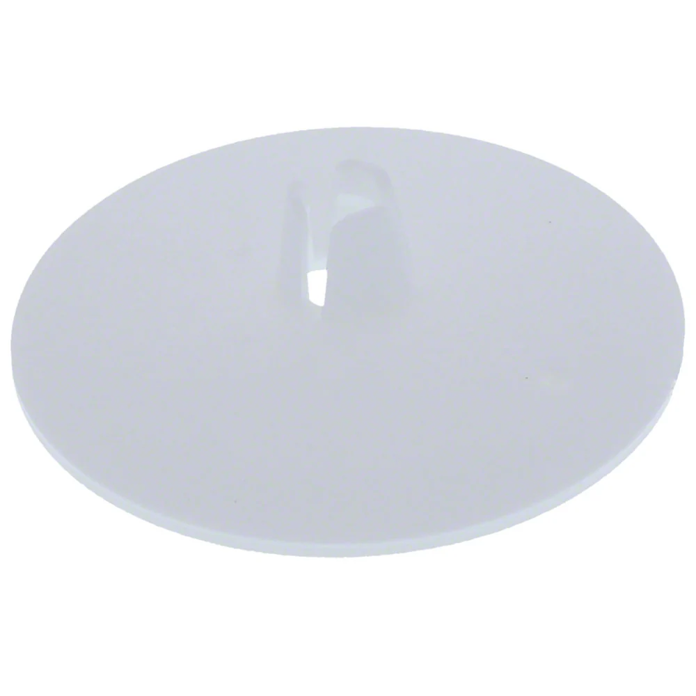 A translucent white circular plastic cap with a small central protruding tab, shown on a plain white background.