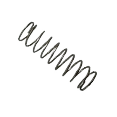 A single dark gray metal coil spring shown diagonally on a plain white background.
