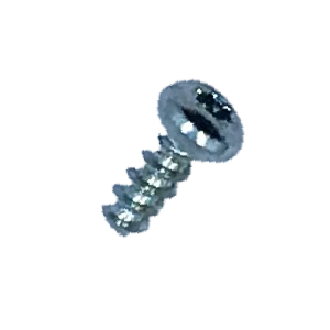 A single silver metal screw with a slotted head, shown diagonally on a plain white background.