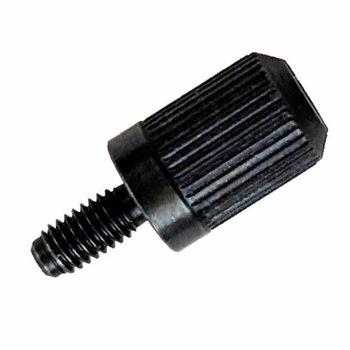 A black plastic hexagonal threaded knob with a ribbed textured head, isolated on a white background.