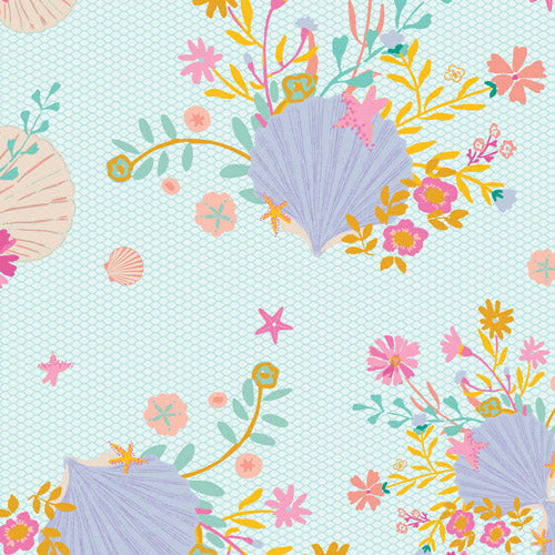 Fabric Art Gallery Aqua Seaflower Blossom Island Life by the Quarter Yard ISL-35500