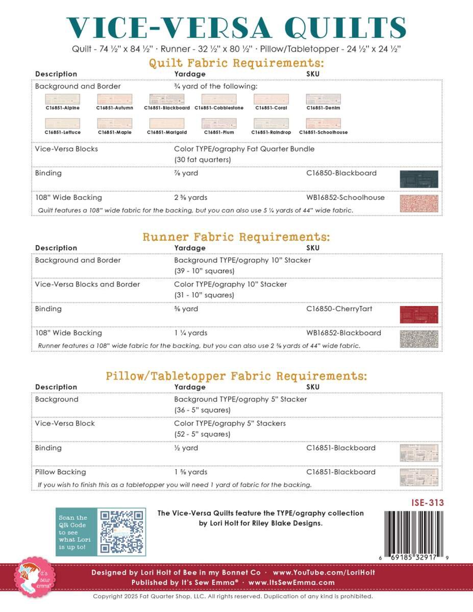 It's Sew Emma Lori Holt Vice-Versa Quilt Pattern P051-ISE-313