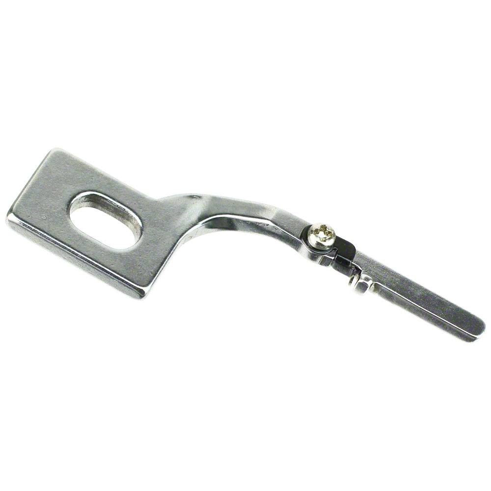 A silver metal replacement latch or handle component with a rectangular cutout on one end and a short pin section on the other, shown on a plain white background.