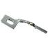 A silver metal replacement latch or handle component with a rectangular cutout on one end and a short pin section on the other, shown on a plain white background.