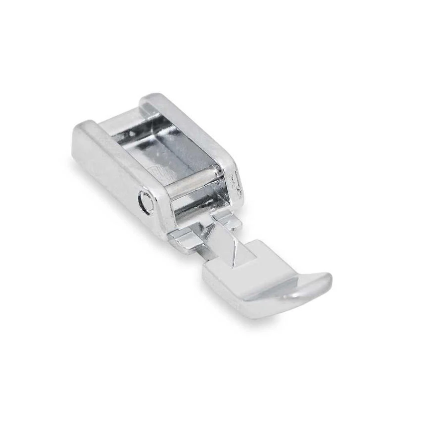 A polished silver metal sewing or embroidery foot pedal with a curved lever, shown on a clean white background.
