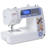 A Janome 5300 QDC sewing machine in white with a light blue control panel and floral pattern accents on the side, shown on a clean white background.