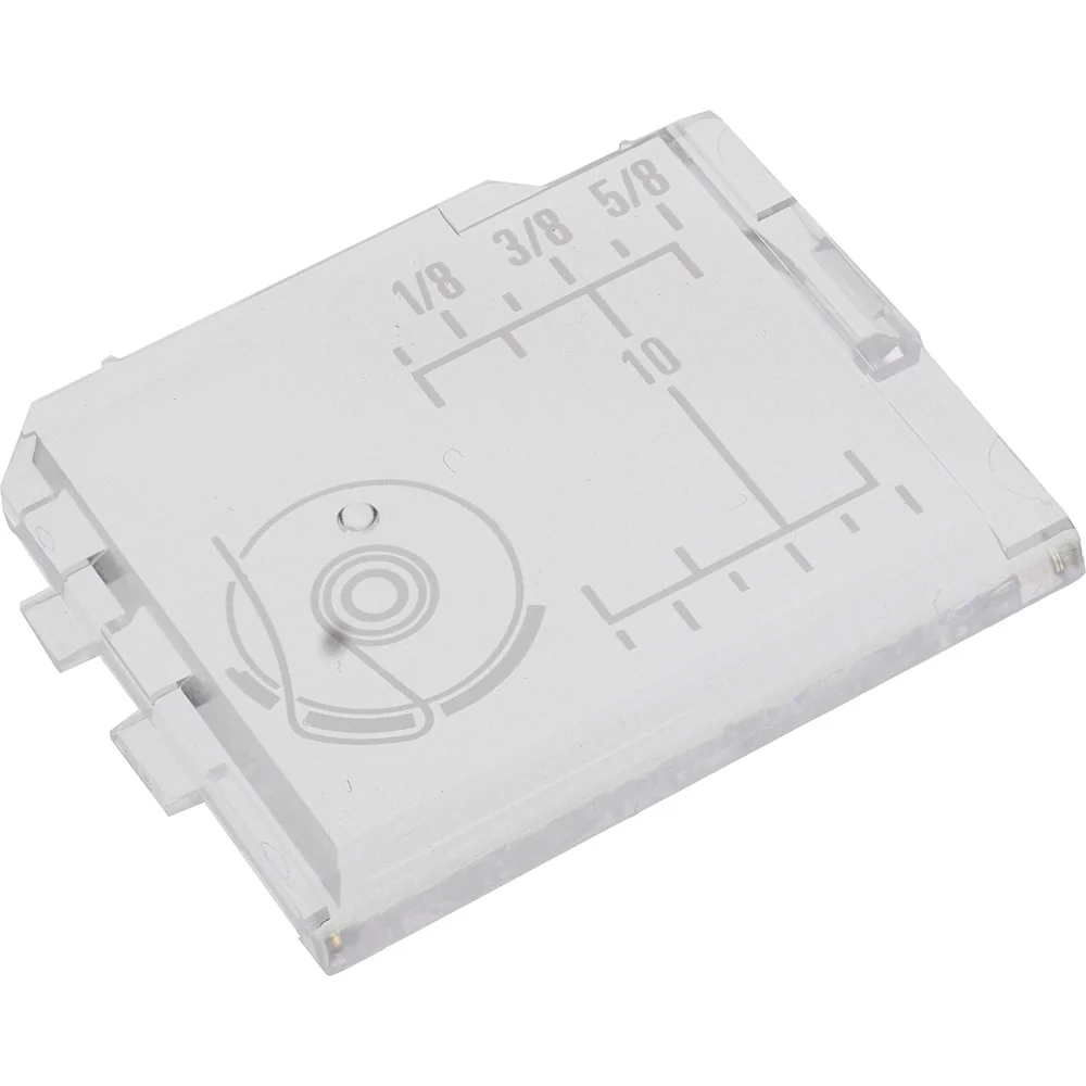 White plastic component with measurement markings on a white background