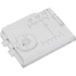 White plastic component with measurement markings on a white background