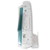 White and teal electronic sewing machine head shown from a top-down view on a solid white background.