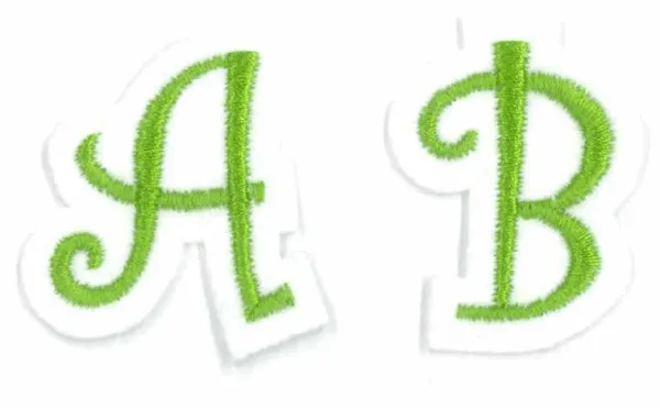 Two green embroidered letters 'A' and 'B' on a white background