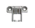 A small metallic hardware component with two circular holes and ribbed vertical sections, shown on a plain white background.