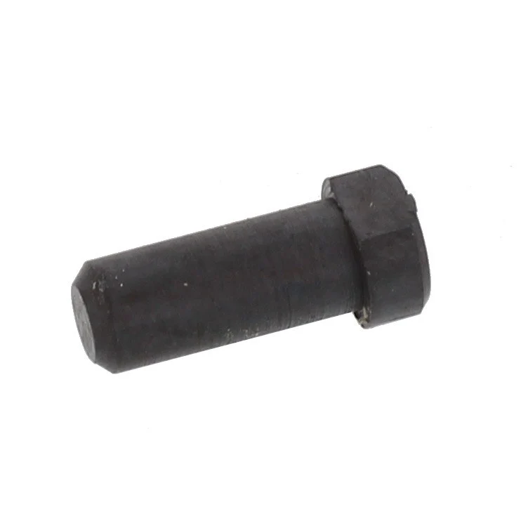 A small black cylindrical metal component with a hexagonal head, photographed on a plain white background.