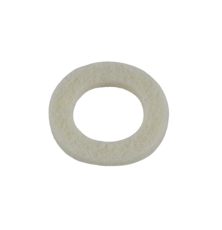 A small off-white felt ring gasket on a plain white background.