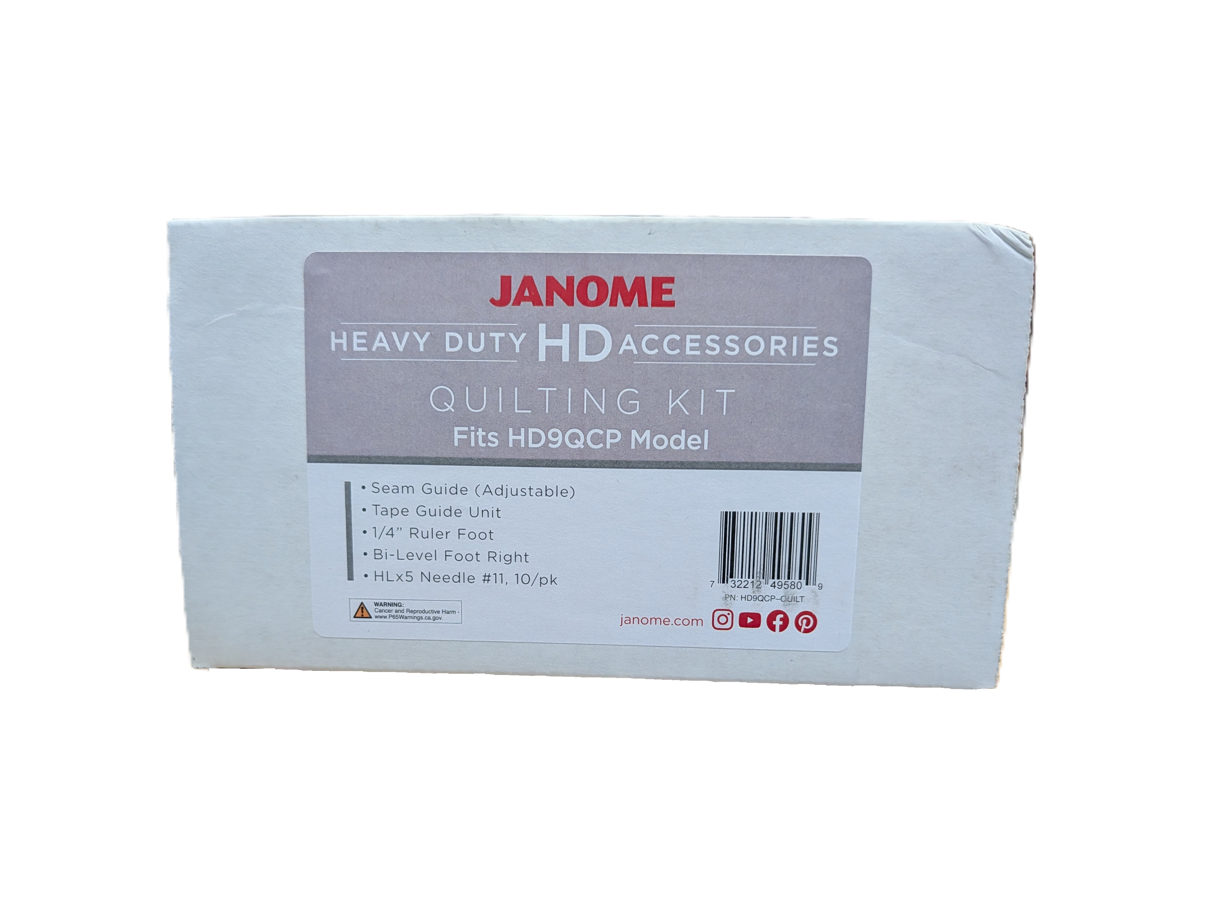 Janome Heavy Duty HD Accessories Quilting Kit box, model HD9QCP, shown on a plain white background.