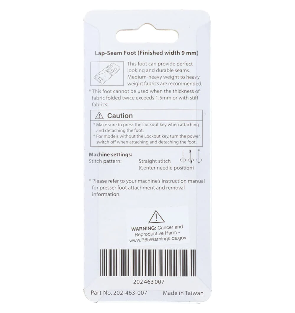 Janome Lap Seam Foot for 9mm Machines 202463007 for Sale at World Weidner