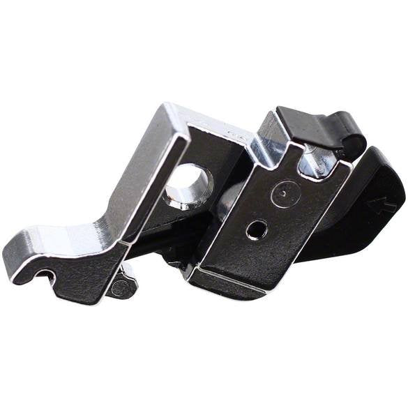 A close-up of a black and silver metal mechanical component, likely a bracket or hardware part, shown on a plain white background.