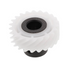 A white plastic spur gear with a black metal or rubber center ring and a black splined shaft, shown on a solid white background.