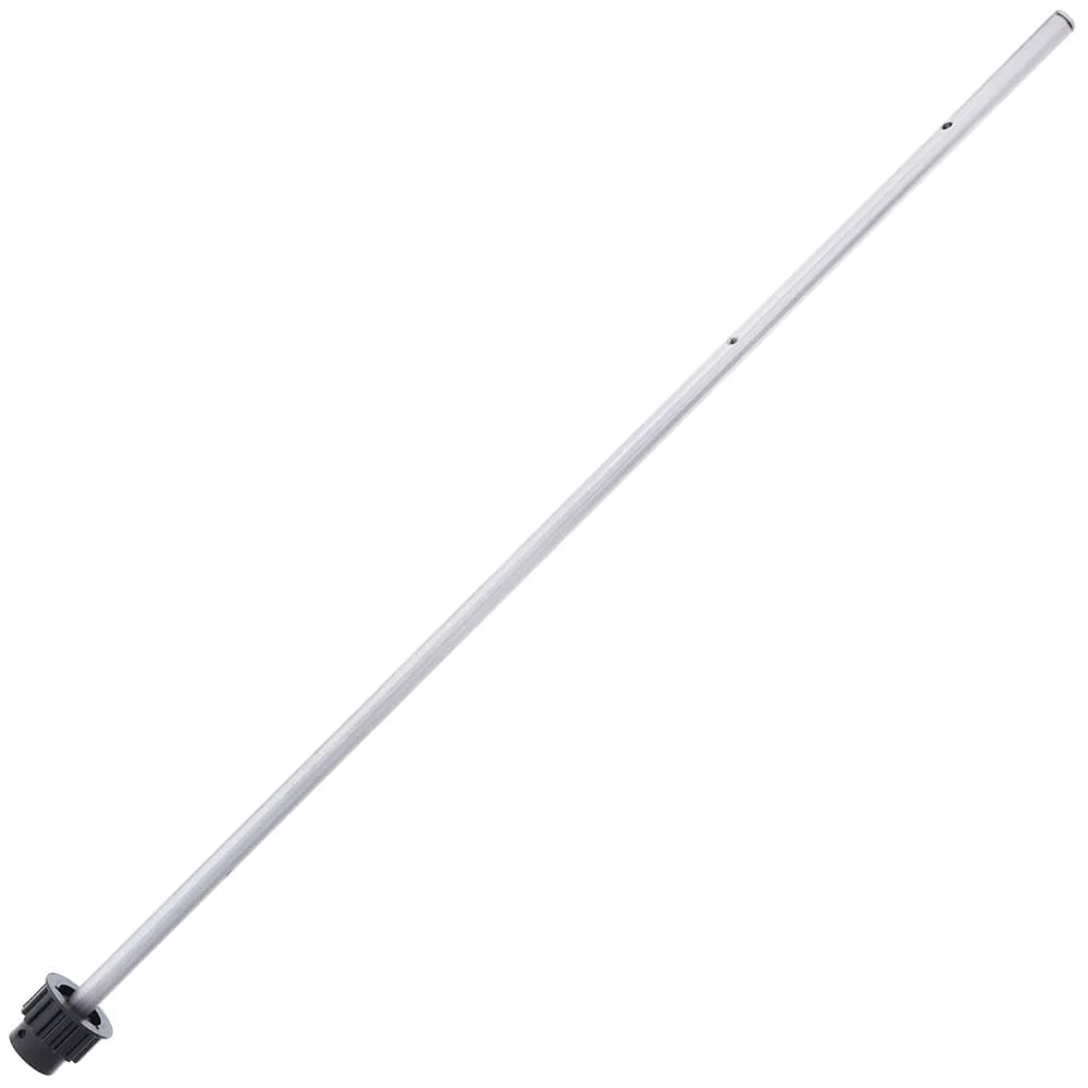 A long, slender silver metal rod with a black threaded connector at one end, shown diagonally on a plain white background.