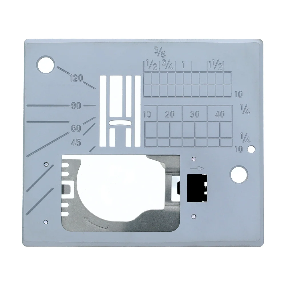 Gray plastic template with measurement markings on a white background
