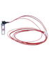 A small metal temperature sensor probe with attached red and black wires and a white connector, shown on a plain white background.