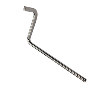 A metallic silver hex key with a bent shaft, shown on a plain white background.