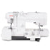 A white Janome SewSwitch 30 serger sewing machine with a built-in thread guide and tension adjustment system, shown from a three-quarter angle on a white background.