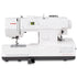 Janome SewSwitch 30 sewing machine in white with a dark gray base, featuring a digital display screen and various sewing accessories, shown on a solid white background.