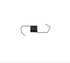 A dark gray metal extension spring with a hook on one end and a loop on the other, isolated on a white background.