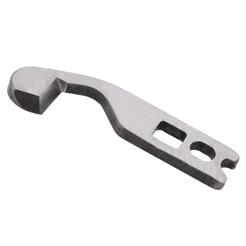 A curved metal sewing machine needle thread holder or tension assembly part, shown on a plain white background.