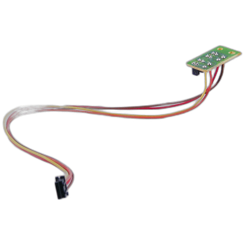 A small electronic circuit board with multiple multicolored wires extending from it, shown on a plain white background.