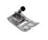 A clear plastic and chrome metal sewing machine press foot with a black adjustment knob, shown on a solid white background.