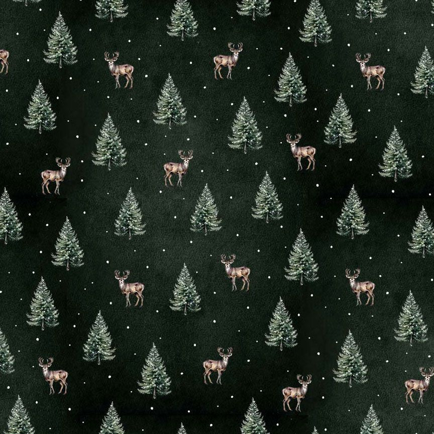Fabric Timeless Treasures Pine Tossed Deer & Evergreen Welcome Winter by the Quarter Yard CD4261-PINE