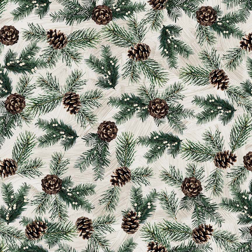 Fabric Timeless Treasures Cream Pine Needles & Acorns Welcome Winter by the Quarter Yard CD4264-CREAM