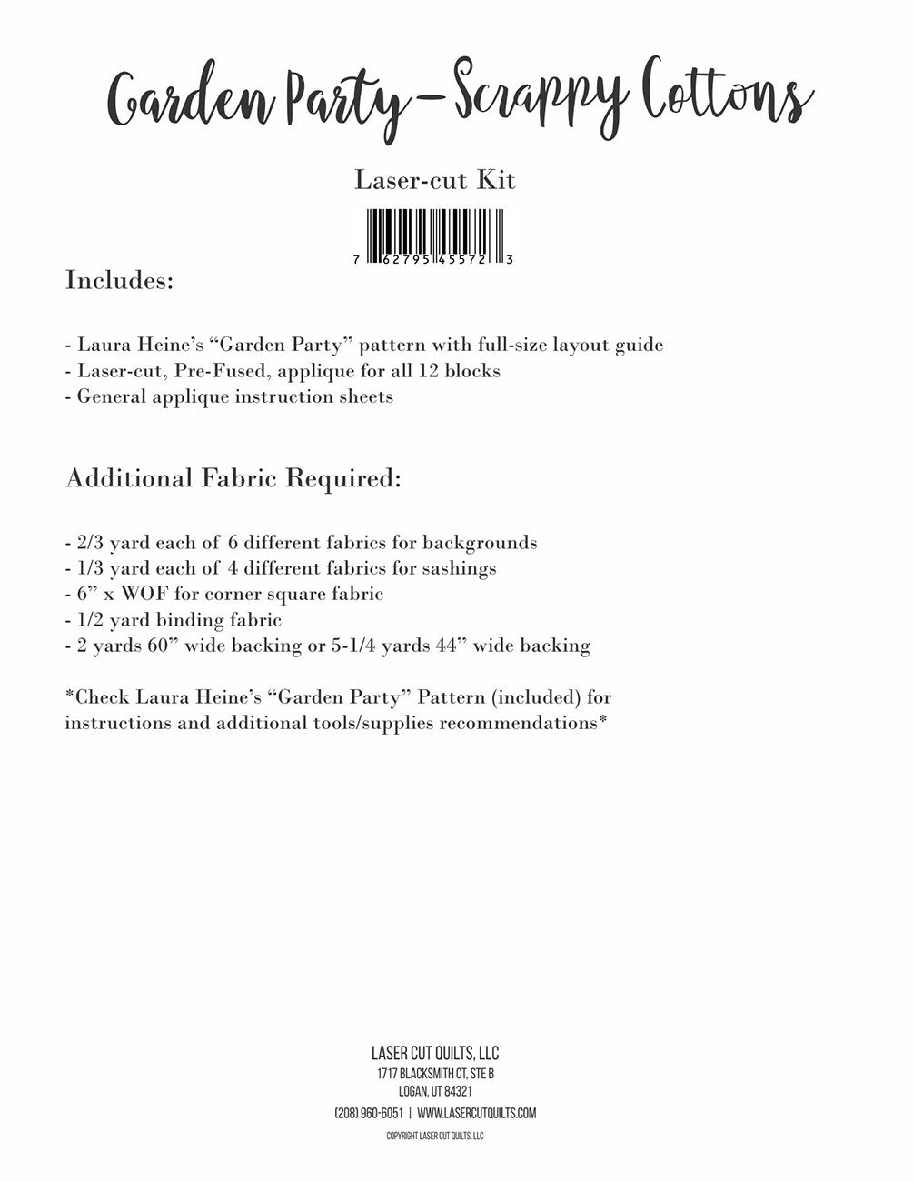 Laser Cut Quilts Garden Party Laser Cut Applique Kit LCQF455723