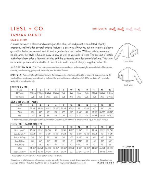 Liesl and Co Yanaka Jacket Sewing Pattern LC-039YK